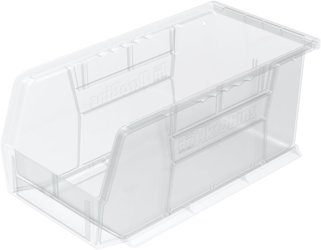 Akro-Mils 30230 AkroBins Plastic Storage Bins, Space-Saving Stackable Bins for Garage, Pantry, Craft Organization, 11" x 5" x 5", Clear, 12-Pack