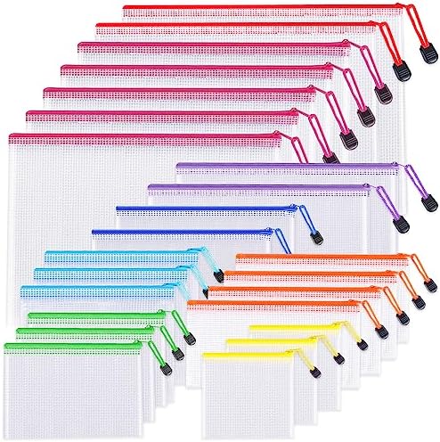 24pcs Mesh Zipper Pouch Bags - 8 Sizes Plastic Zipper Pouches for Organization, Mesh Bags with Zipper, Waterproof Clear Travel Pouches, UMETDO File Bag with Zipper for Office Supplies