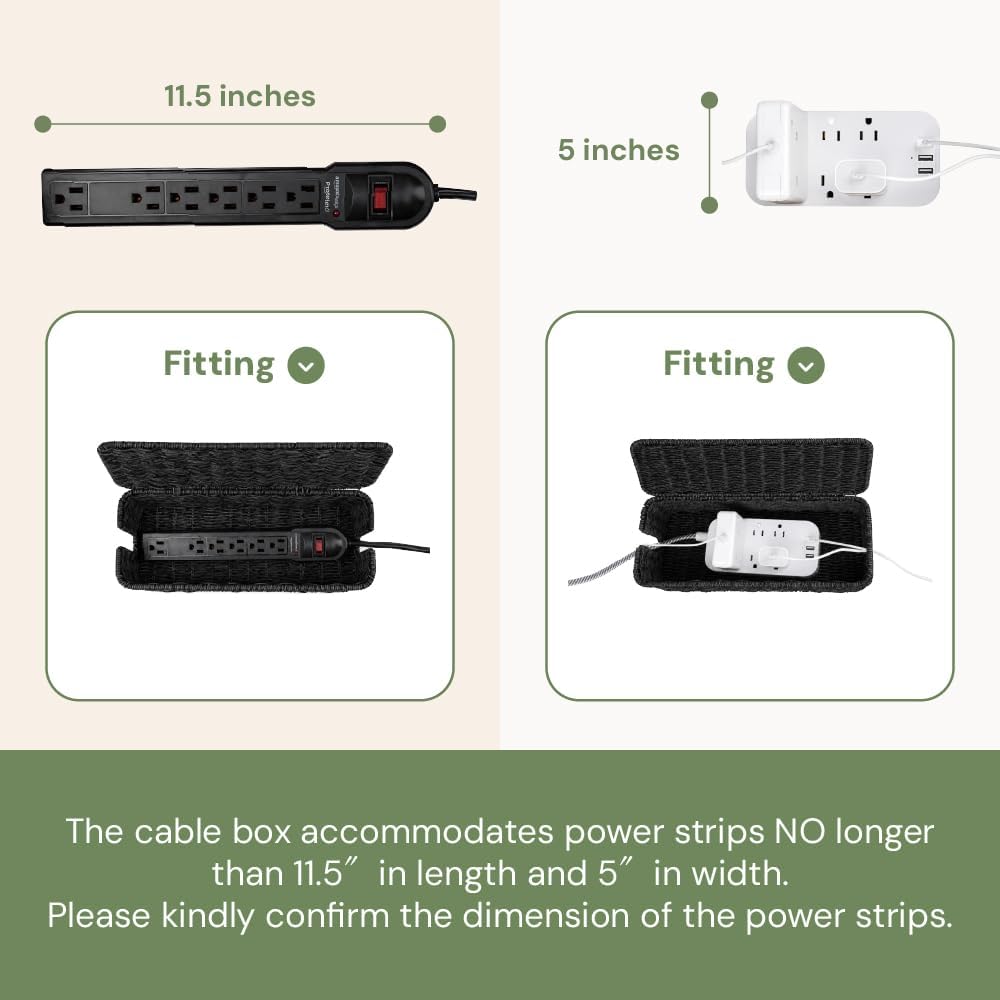 Cable Management Box, Handmade Rattan Cord Organizer for Power Strip | Open Slots Cord Hider for Power Strip, Router & USB Hub, Registered U.S. Design Patent