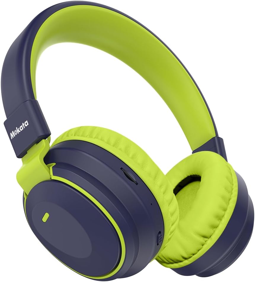 Mokata Kids Headphones Bluetooth 5.3 Wireless Lightweight Fast Charging 68 Hours Play Time Volume Limited 85/94dB Over Ear Foldable with Built-in Mic for Toddler Boy Tablet Pad Deepblue