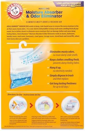 Arm & Hammer Moisture Absorber & Odor Eliminator – Fragrance Free Hanging Moisture Absorber Bag for Fresher Air, Humidity Absorber Bags for Closets & Laundry Room, 2 Pack – Packed by ILIOS