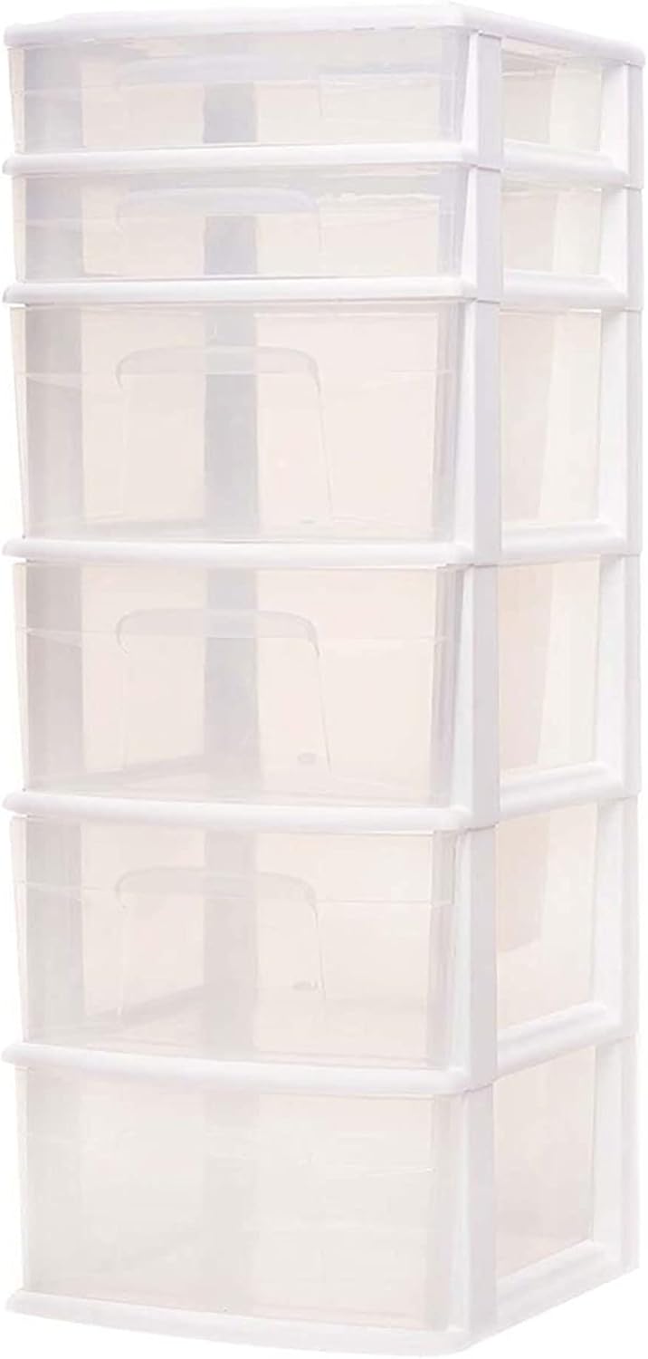 HOMZ 2-Pack Drawer Tower, 6-Tier Clear Plastic Storage Organizer Cart, White Frame - Heavy-Duty Organizing Drawers for Home, Bedroom, and Closet Organization