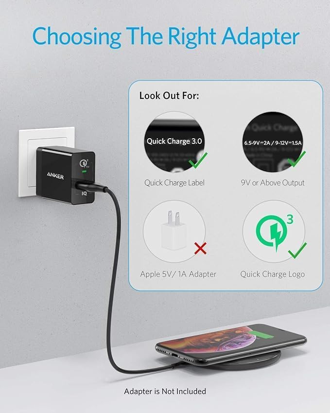 Anker 313 Wireless Charger (Pad), Qi-Certified, 10W Max Fast Charging for Samsung, Compatible with iPhone 16 Plus/15 Plus/14 Plus/12, AirPods (No AC Adapter, Not MagSafe Magnetic Charging Compatible)