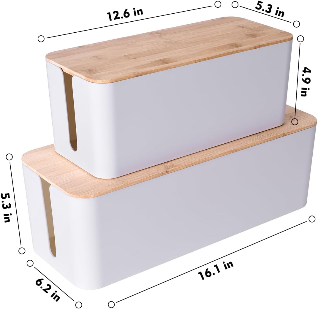 2Pack Cable Management Box,Wooden Style Cord Organizer Cord Hide Box
