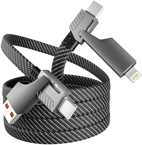 4 in 1 Charging Cable Fast Charging 65W, USB C Cable 4-in-1 USB Multi Charging Cable with E-Mark Chip, Multiple iPhone Charger Cord for iPhone 17-12 Series/Pad/Android/Tablets More, Carplay Cable(4FT)
