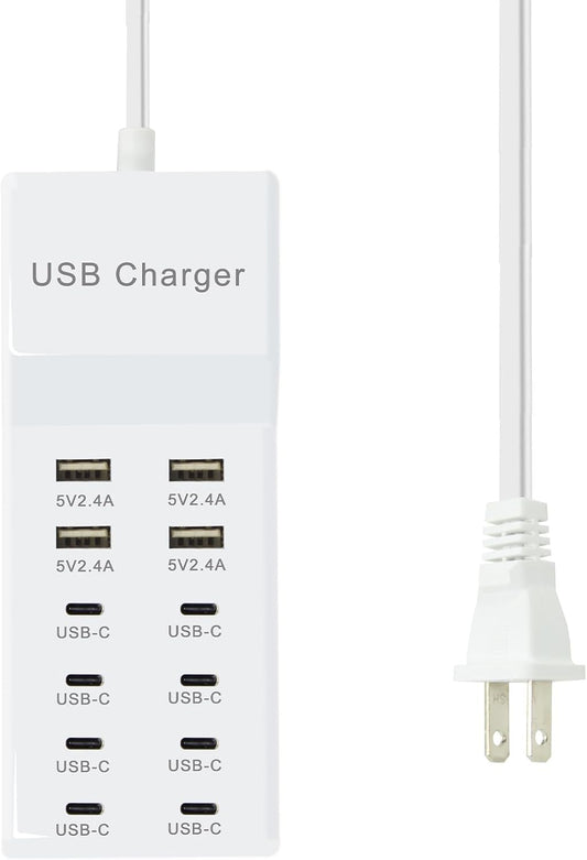 USB C Power Strip, 100W USB Charging Station 4 USB-A Ports and 8 USB-C Ports Multiple USB Charging Block with Auto-Detect Technology Compatible with Smart iPhone Tablet Laptop Multiple Devices