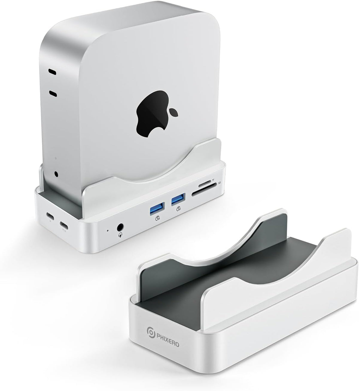 PHIXERO Mac mini M4 Dock and Stand with Up to 8TB M.2 NVMe SSD Enclosure 6-in-1 Aluminum Hub, 10Gbps USB-A&C, SD/TF Reader, Stand Docking Station for Mac mini M4/M4 Pro