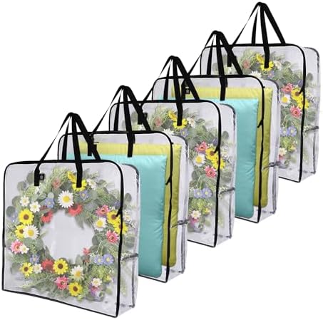 VENO 5 Pack Clear Moving Bags, Fits 30" Wreath & Storage Totes, Heavy Duty Packing Bags with Handles for Clothes & Bedding