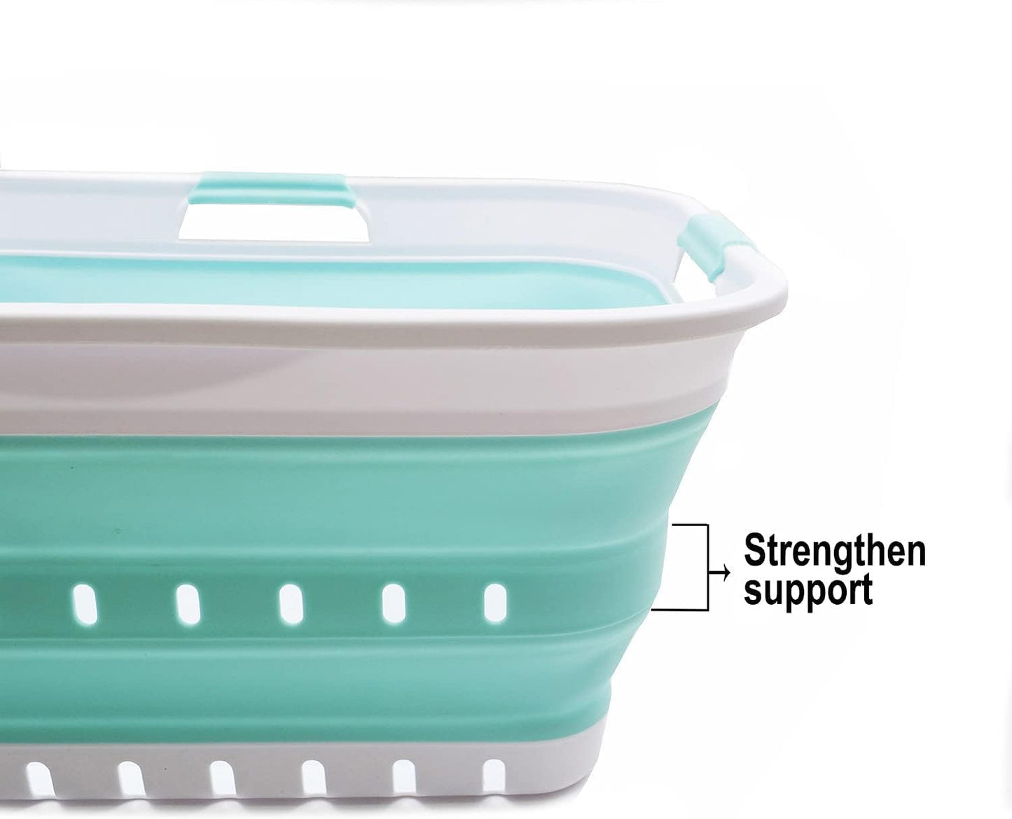 SAMMART 42L (11 gallon) Collapsible Plastic Laundry Basket - Foldable Pop Up Storage Container/Organizer - Portable Basket - Space Saving Hamper/Basket (2, White/Lake Green)