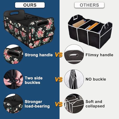 Deosk Trunk Organizer and Storage with Reinforced Handles,Car Accessories for Women/Men 50L Waterproof Polyester Trunk Organzier for Car/SUV/Minivan/Truck(Medium, Floral)