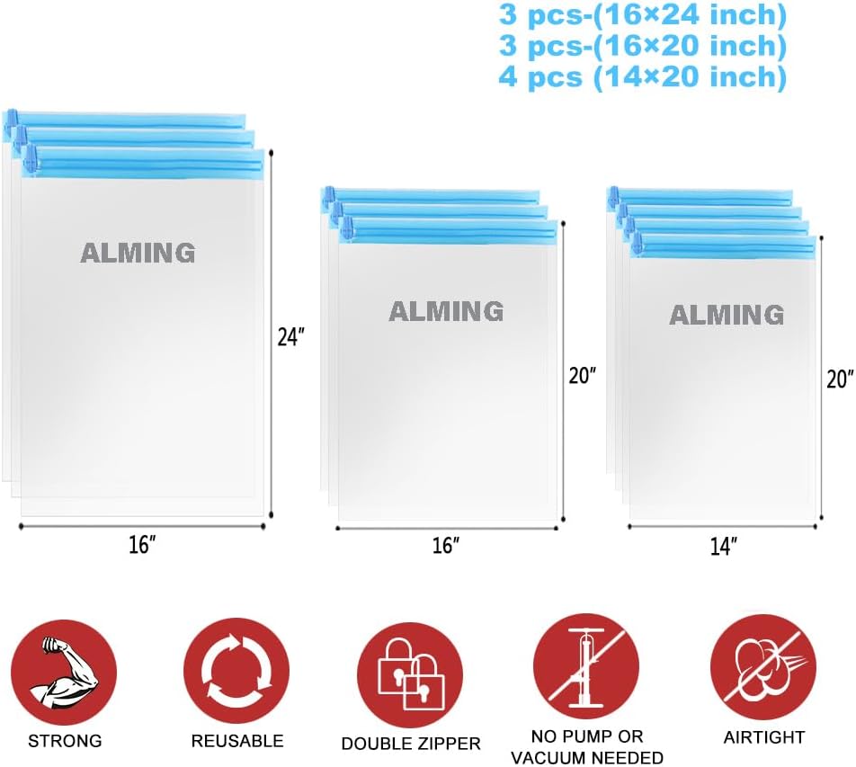 ALMING Compression Bags - Travel Accessories - 10 Pack Space Saver Bags - No Vacuum or Pump Needed - Vacuum Storage Bags for Travel Essentials - Home Packing-Organizers (Blue)