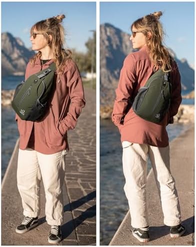 WATERFLY Crossbody Sling Backpack Sling Bag Travel Hiking Chest Bags Daypack (Dark Green)