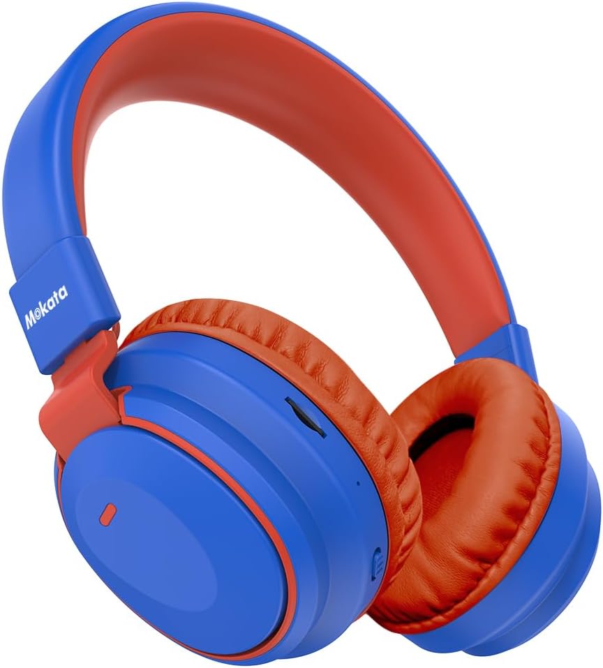 Mokata Kids Headphones Bluetooth 5.3 Wireless Lightweight Fast Charging 68 Hours Play Time Volume Limited 85/94dB Over Ear Foldable with Built-in Mic for Toddler Boy Girl Tablet Pad Cyan