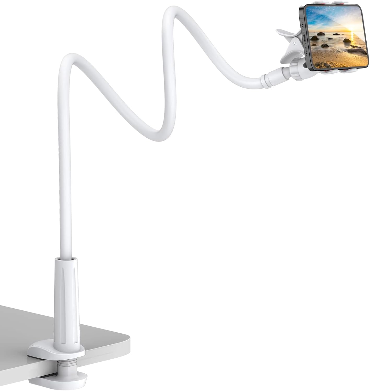 Gooseneck Cell Phone Holder, Universal 360 Flexible Phone Stand Lazy Bracket Mount Long Arms Clamp for Phone 13 Pro Xs Max XR X 8 7 6 6s Plus and Other 3.5~6.7'' Device (White)…