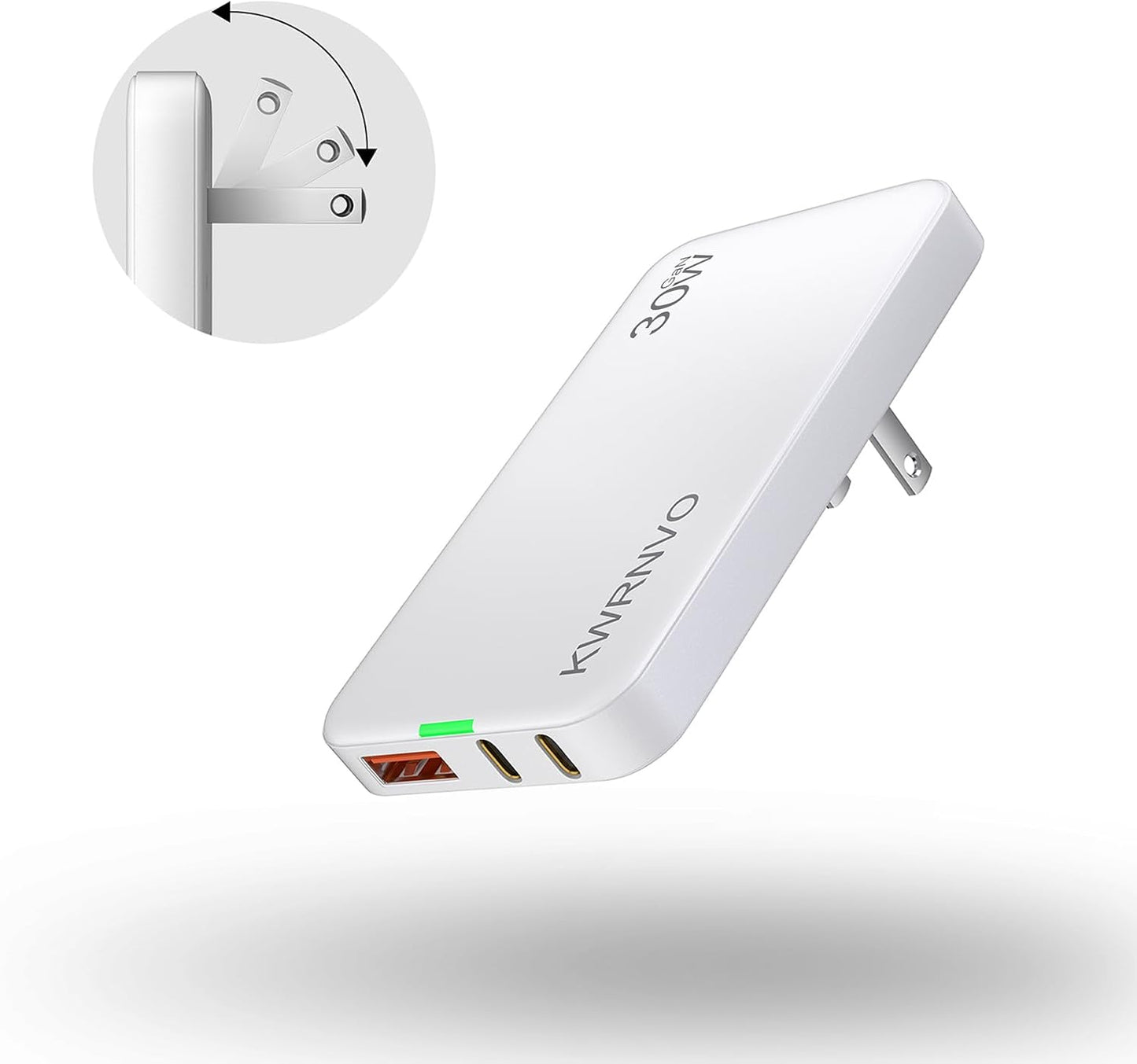 Ultra-Slim Flat USB Wall Charger for Phones & Tablets 30W GaN 3-Port Fast Charging with 2 Type-C & 1USB-A Port for iPhone 16/15/14/13/12/11/Pro Max/XS/XR/8/7 White