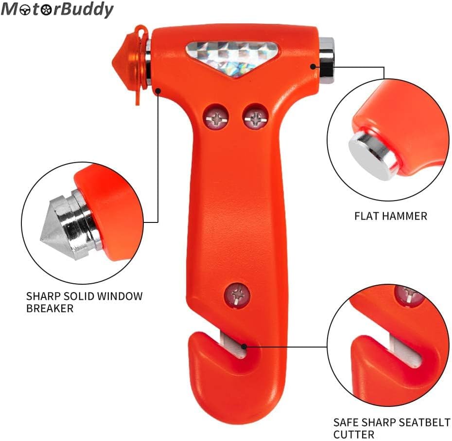 MOTORBUDDY 2-Pack Car Safety Hammer Seatbelt Cutter, Auto Emergency Escape Hammer with Window Glass Breaker and Seat Belt Cutter, Striking Red Escape Tool for Car Accidents