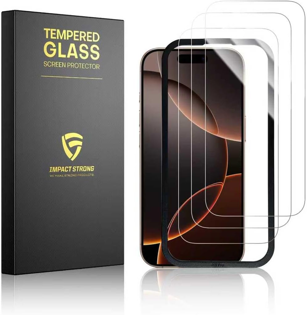 ImpactStrong 3-Pack Shatterproof Tempered Glass Screen Protector for iPhone 14 Pro Max [Easy Installation Frame] [Bubble Free] [9H Hardness] [Full Coverage] Case Friendly, 6.7 Inch