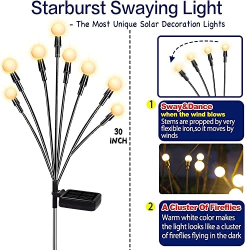 TONULAX Solar Garden Lights - Upgraded Solar Swaying Light, Sway by Wind, Outdoor Lights, Yard Patio Pathway Decoration, High Flexibility Iron Wire & Heavy Bulb Base, Warm White(2 Pack)