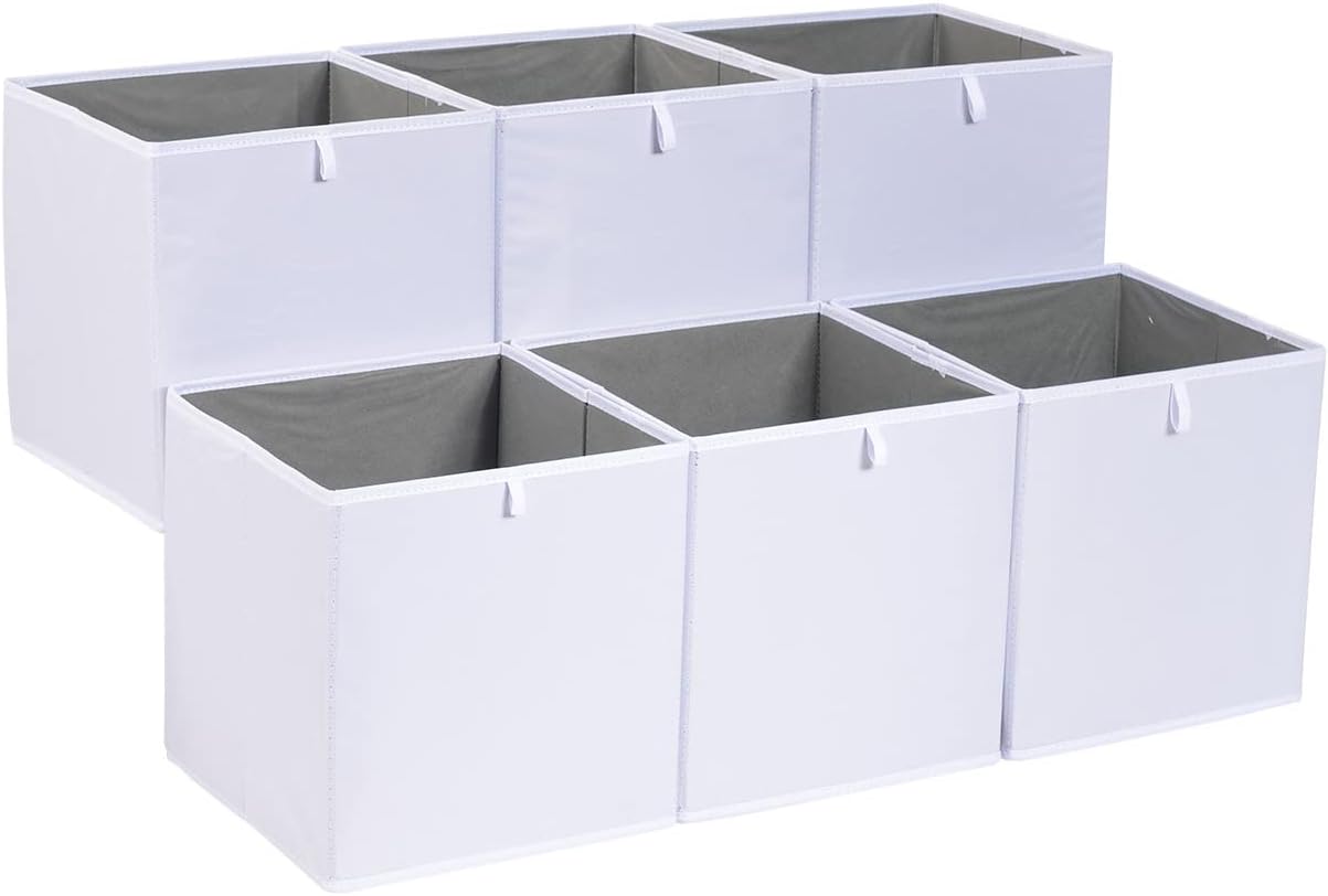 Amazon Basics Collapsible Cube Organizer Bins, Closet Storage Baskets for Shelves with Secure Pull Handle, Foldable Space-Saving, Jade Green, 13x15x13", 6-Pack