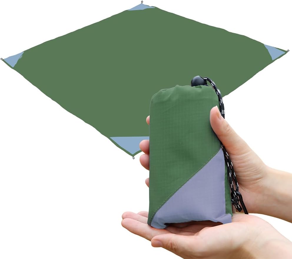 Orga'Neat Pocket Picnic Blanket, Beach Mat Waterproof Sandproof, Compact Lightweight Small Tarp for Camping, Hiking, Backpacking, Festival, Travel, Foldable in Bags (Army Green/Grey, 55"x60")