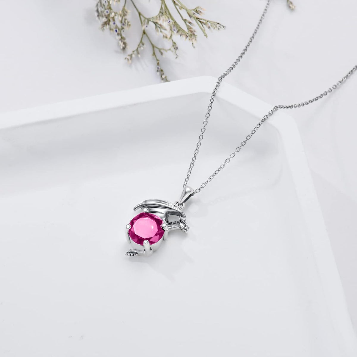 Dragon Necklace for Women/Men Sterling Silver Necklace with Birthstone Gift for Women/Men