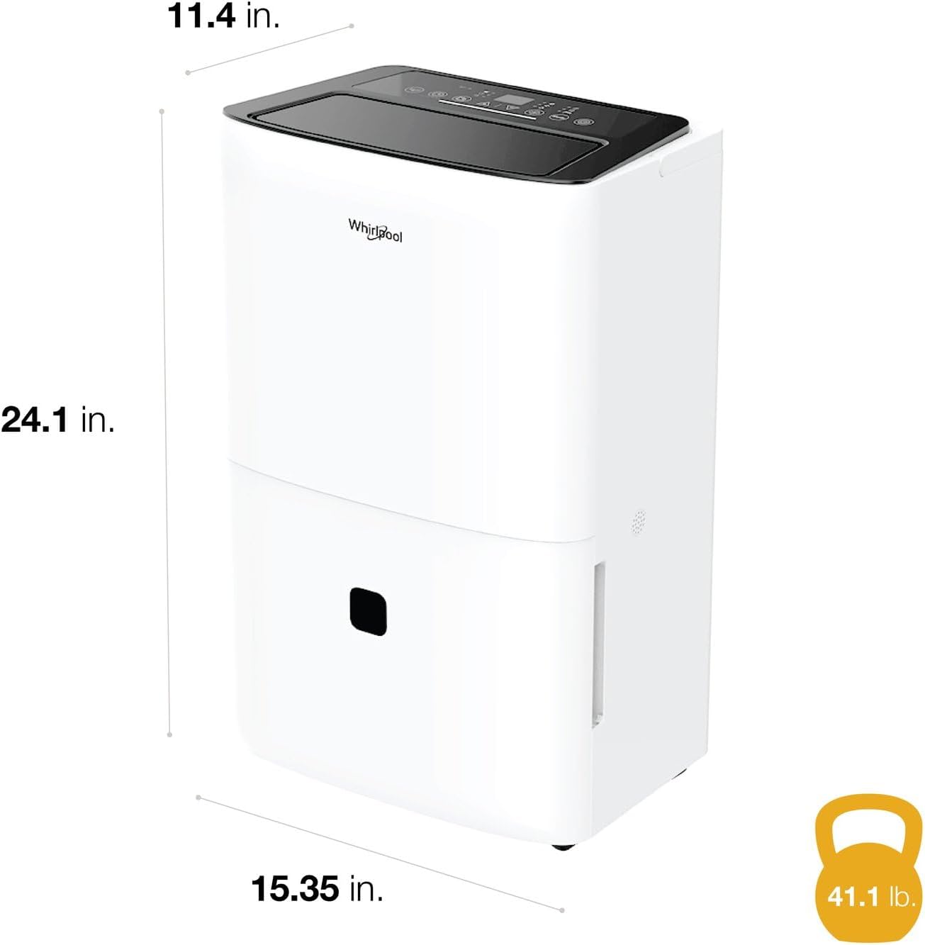Whirlpool 50 Pint Energy Star Certified Dehumidifier in White, Compact Quiet Efficient Humidity & Moisture Absorber for Home, Bathroom, Bedroom, Living Room, Garage, Attic, Crawl Space, Whole Home