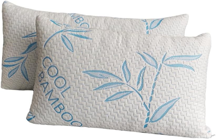 ComfySleep Queen Size 2 Pack Rayon Made from Bamboo Pillows for Sleeping, Cooling Shredded Memory Foam Adjustable Bed Pillow with, Removable/Washable Cover (Queen 2 Pack)