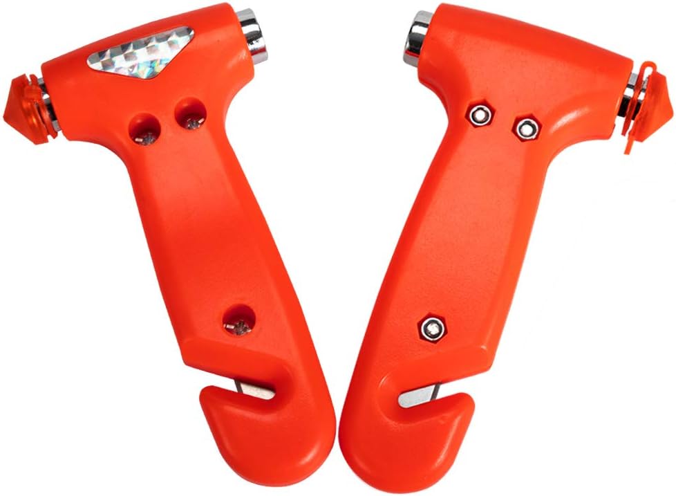 MOTORBUDDY 2-Pack Car Safety Hammer Seatbelt Cutter, Auto Emergency Escape Hammer with Window Glass Breaker and Seat Belt Cutter, Striking Red Escape Tool for Car Accidents
