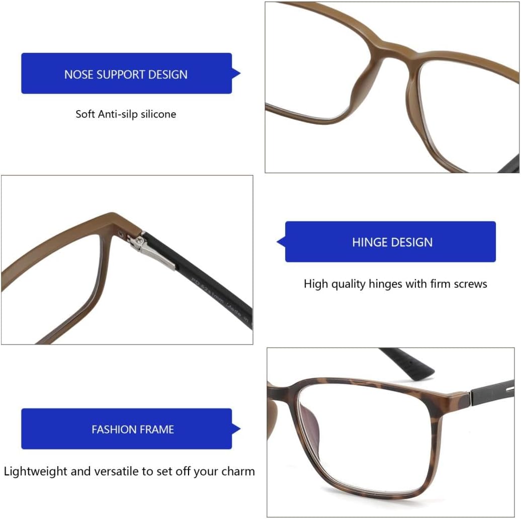 BLUEMOKY Blue Light Reading Glasses for Men，Sport Square Frame Readers, Anti Glare Computer Glasses
