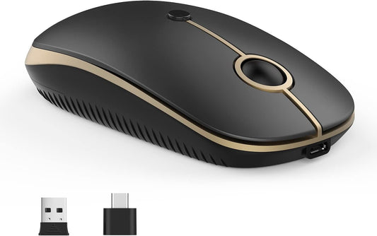VssoPlor Type C Wireless Mouse, USB C MacBook Wireless Mouse, Black Gold