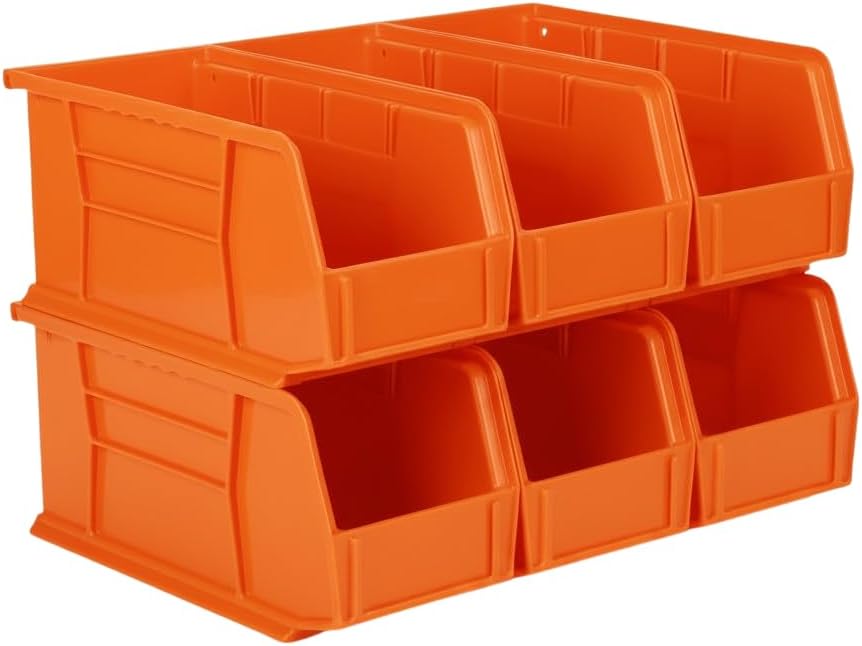 HE HUDSON EXCHANGE 11" x 5.5" x 5" (6 Pack) Plastic Stackable Storage Bin, Orange