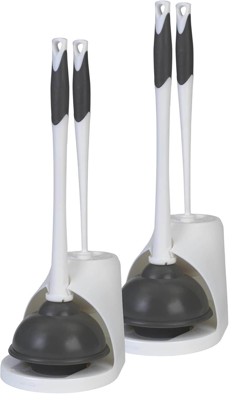 Clorox Toilet Plunger and Brush Bowl Set with Holder Caddy Storage for Cleaning Bathroom and Unclogging Toilets, White and Gray