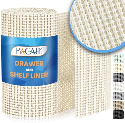 BAGAIL Non-Adhesive Shelf Liner, Thick Strong Grip Drawer Liners for Kitchen Cabinets, Heavy-Duty Easy Cut Cabinet Liners for Shelves, Pantry, Bathroom Cupboards - 12" x 20FT, Cream