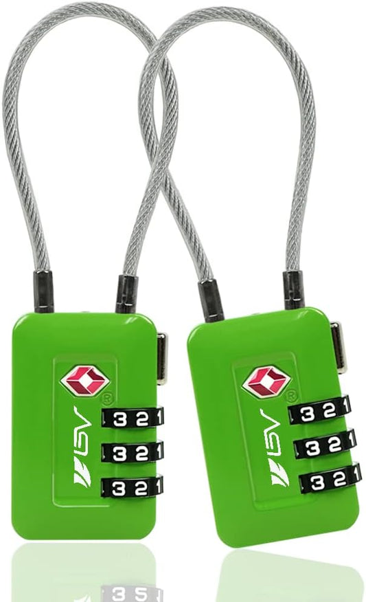 TSA Accpeted Luggage Travel Lock, Set-Your-Own Combination Lock for School Gym, Golf Bag, Locker, Luggage Suitcase Baggage Locks, Filing Cabinets, Toolbox, Case (Green, 2 Pack)