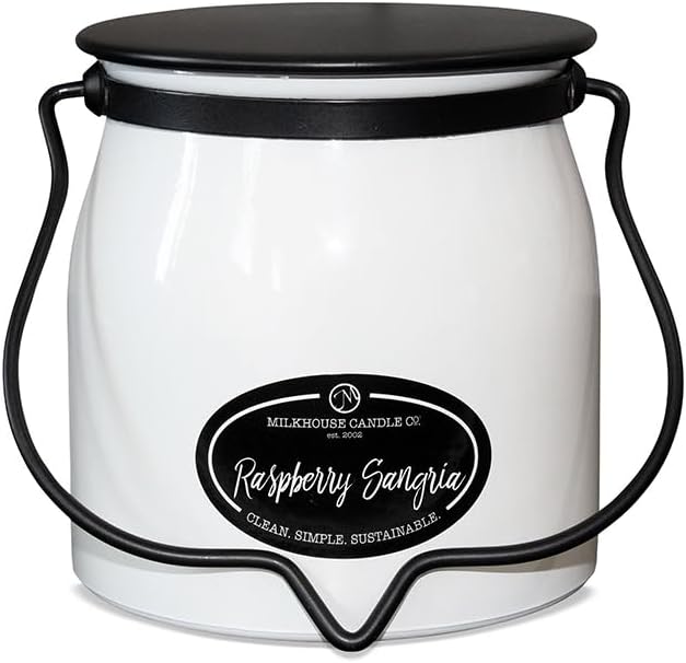 Milkhouse Raspberry Sangria Soy Candle, 16 oz Butter Jar, 65+ Hr Burn