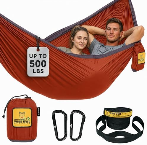 Wise Owl Outfitters Camping Hammock – up to 500lbs Portable Hammock with Tree Straps - Travel, Backpacking, Hiking, Outdoors Camping Gear - Single or Double