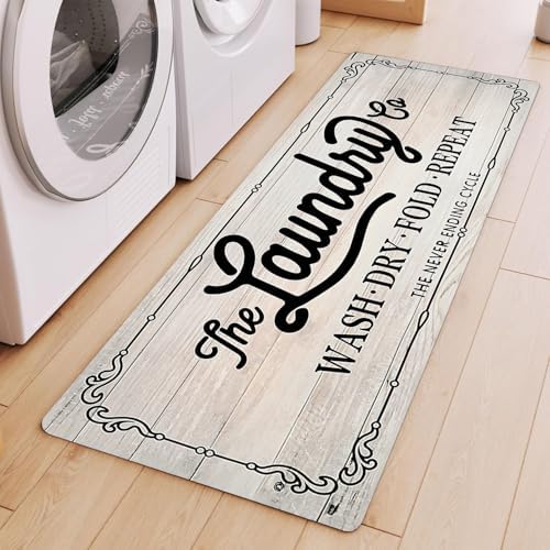 Laundry Room Rug Runner 20"X47" Beige Wood Non Slip Laundry Rugs and Mats for Laundry Room Decor Washable Runner Rugs for Farmhouse Kitchen Floor Bathroom Entryway Area Rugs