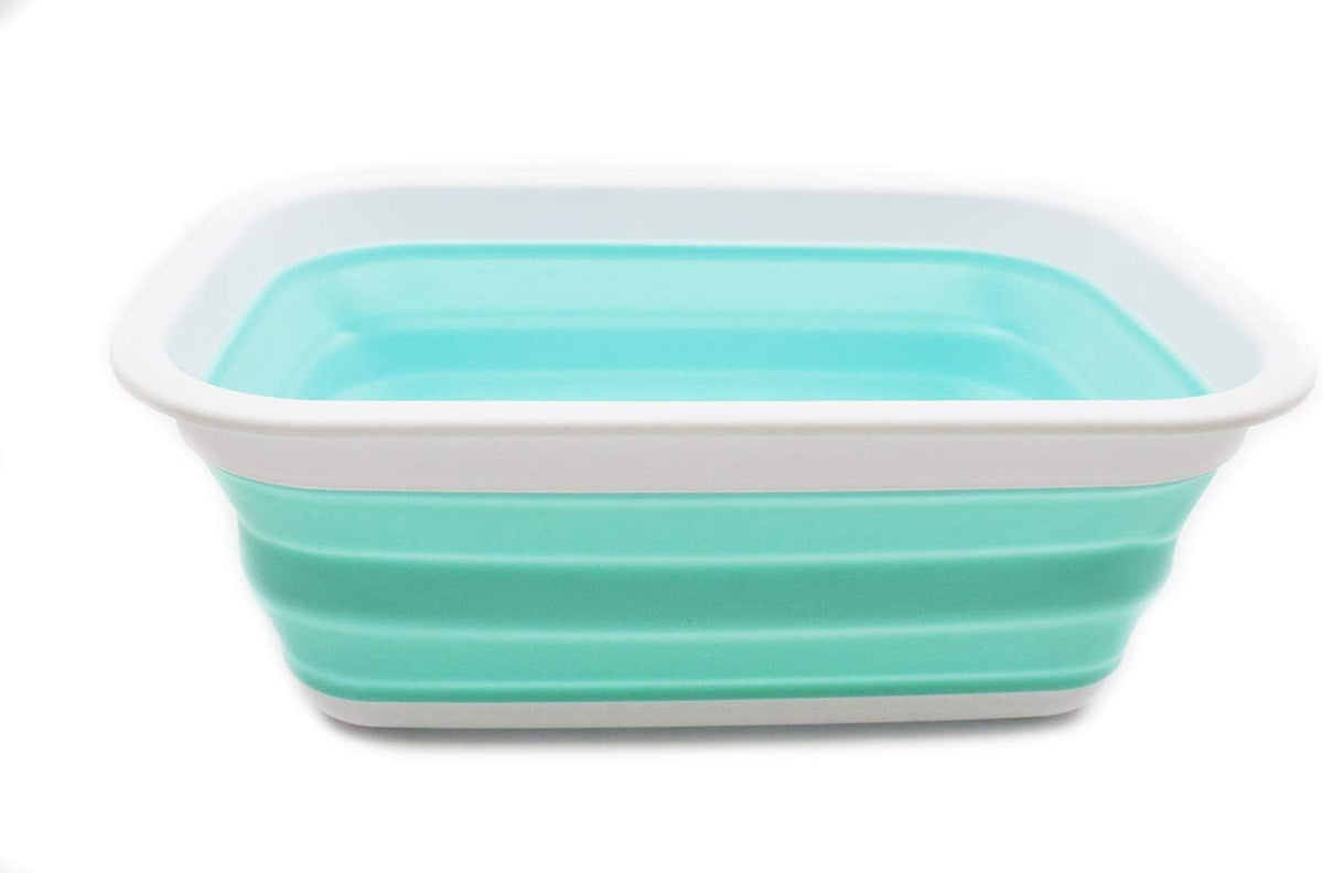 SAMMART 9.2L (2.37Gallon) Collapsible Tub - Portable Outdoor Picnic Basket/Crater - Foldable Shopping Bag - Space Saving Storage Container (M, White/Lake Green)