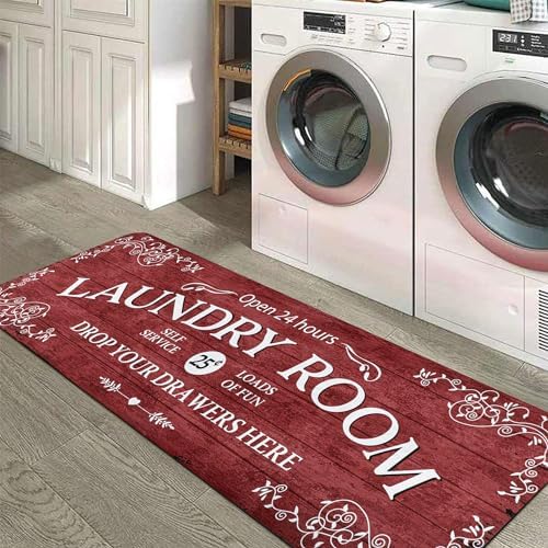 Lahome Remi Farmhouse Laundry Room Rug Runner 20"x59" Laundry Rugs and Mats for Laundry Room Non Slip Washable Floor Carpet Runner Rug for Washroom Mudroom Kitchen Bathroom Hallway Decor, Red