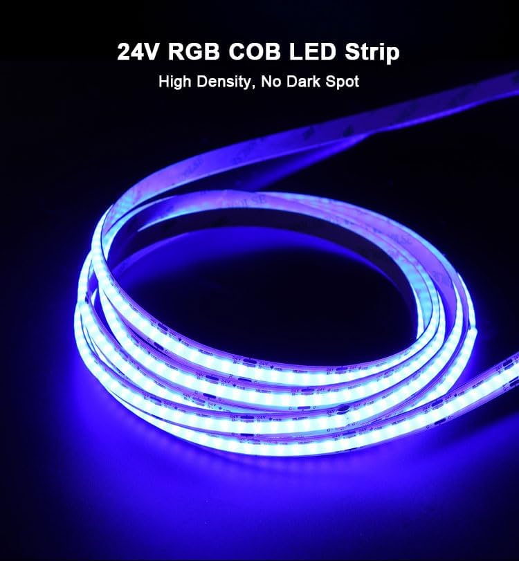 RGB cob led Strip with Music Mode/APP Control,Addressable COB RGB IC led Strip with 24V Adapter for Bedroom, DIY Lighting Projects (16.4FT(5M X 1))