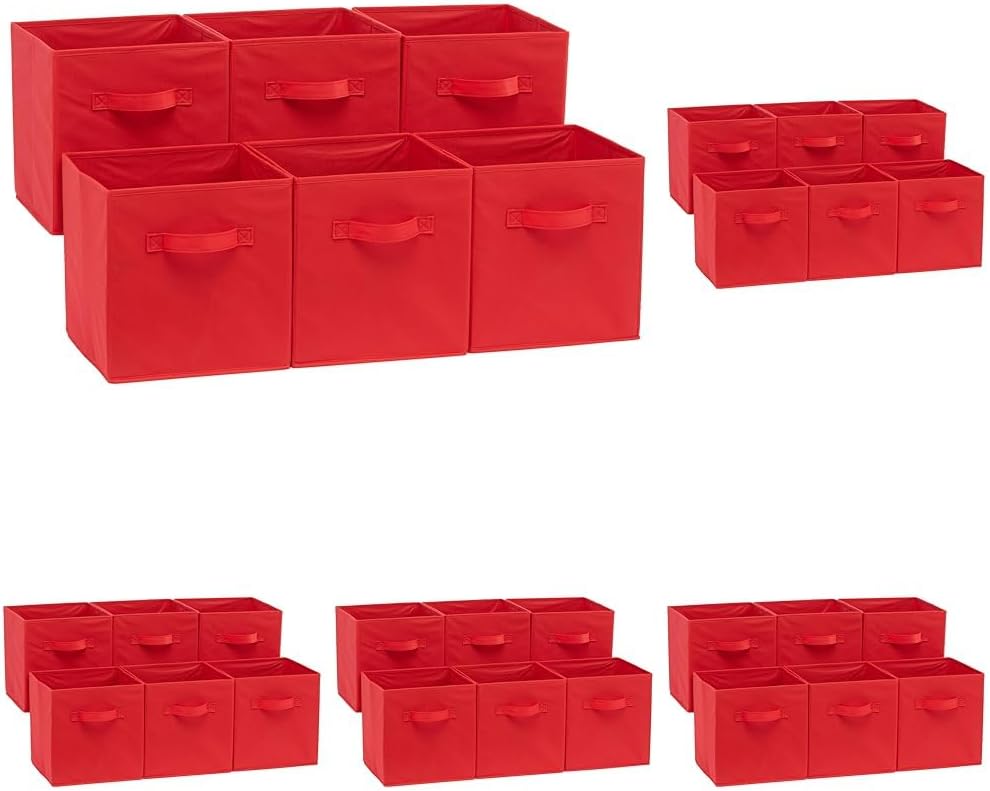 Amazon Basics Collapsible Fabric Storage Cubes Organizer with Handles, Sturdy Storage Bins for Organization, 10.5" x 10.5" x 11", Beige, 6-Pack