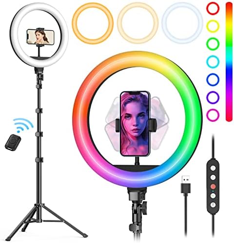 Weilisi 10" Ring Light with Stand 72'' Tall & Phone Holder,38 Color Modes Selfie Light with Tripod Stand,Stepless Dimmable/Speed LED Ring Light for iPhone & Android,YouTube, Makeup,TIK Tok