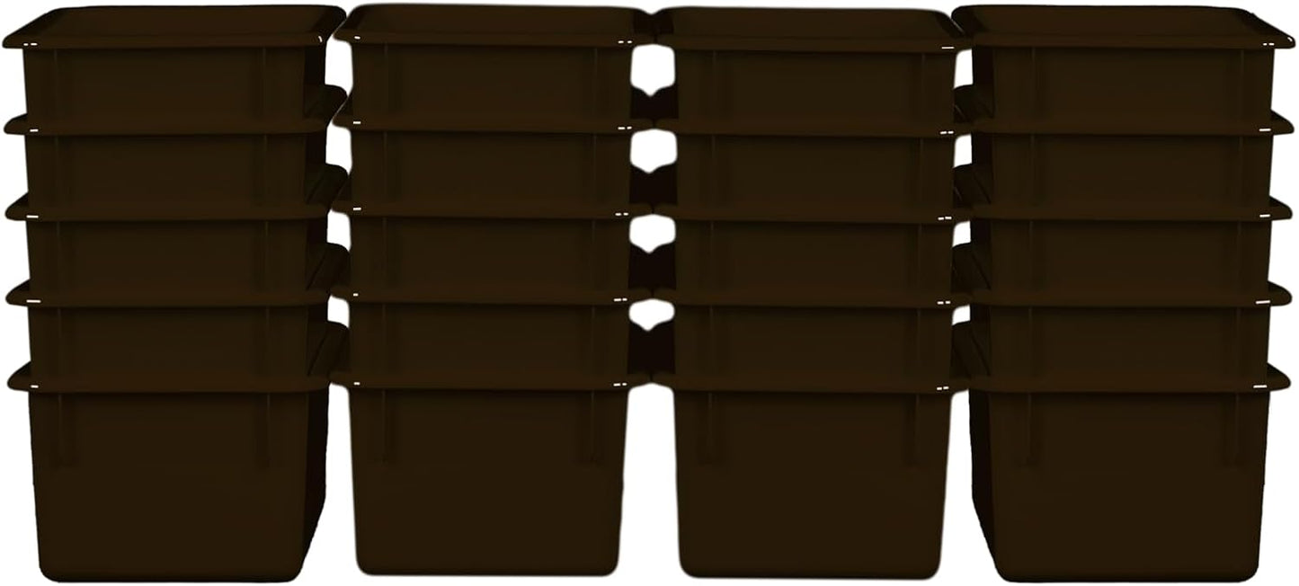 Wood Designs Cubby Storage Bin, Heavy Duty Plastic Containers for Kids Brown Cubby Tray Set of 20