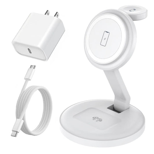 Charging Station for Apple Magnetic Wireless iPhone Mag-Safe Charger,15W 3in1 Foldable Wireless Dock Fast MagSafe Charger Stand for iPhone 17 Pro Max/16 Plus/16 ProMax/15/14/13,Apple Watch,AirPods Pro