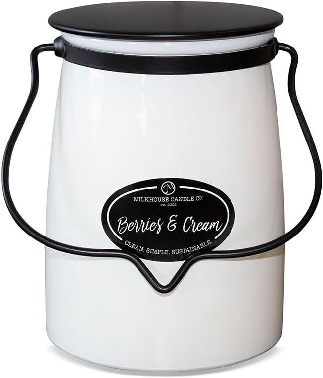 Milkhouse Raspberry Sangria Soy Candle, 16 oz Butter Jar, 65+ Hr Burn
