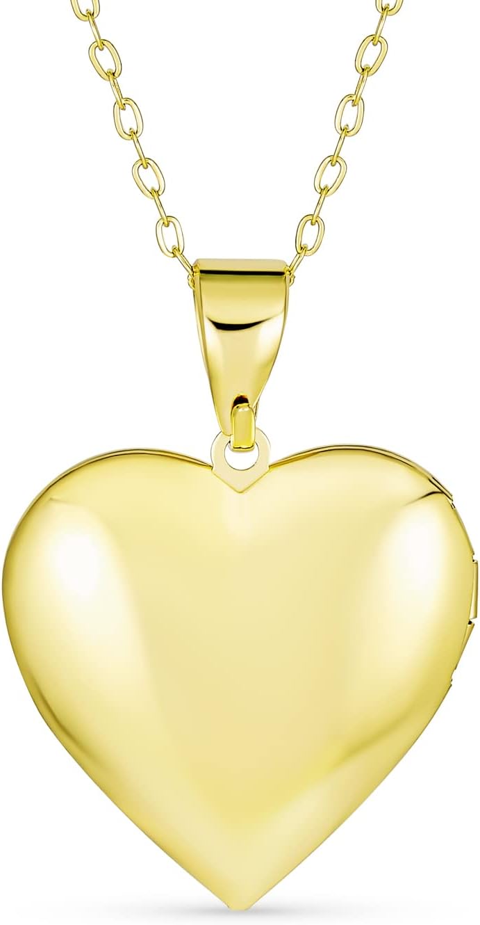 Vintage Style Leaf Etched Heart Photo Locket Necklace 18K Gold Plated