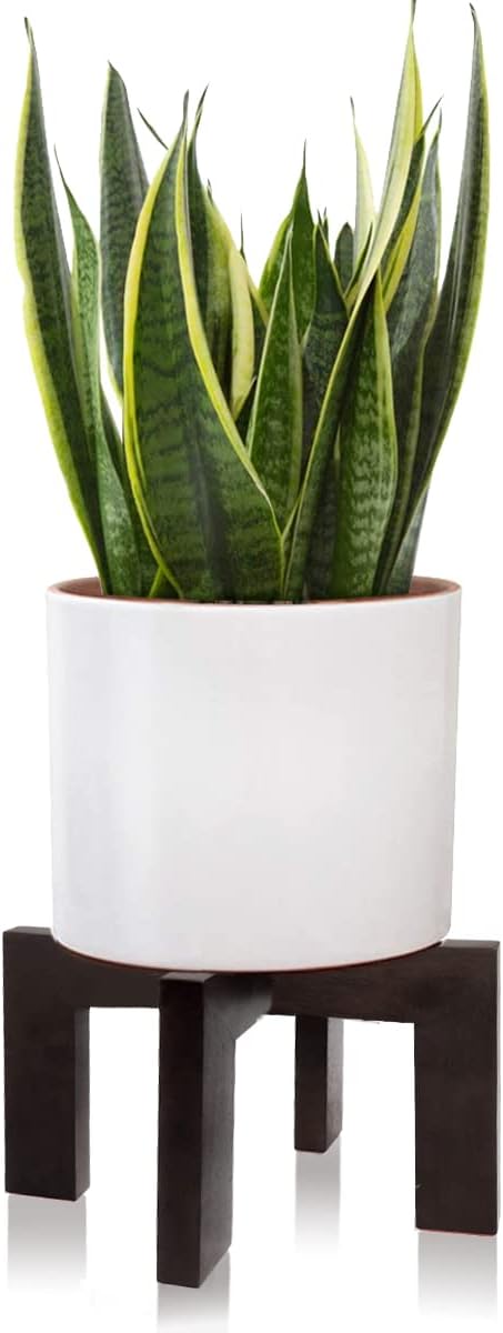 Wood Plant Stand, Mid Century Modern Planter Stand Rattan Flower Pot Stand, Low Short Plant Stands Indoor - Boho Rustic Wooden Stool for Plant Pot Holder, Fit 5-15 Inch Pot
