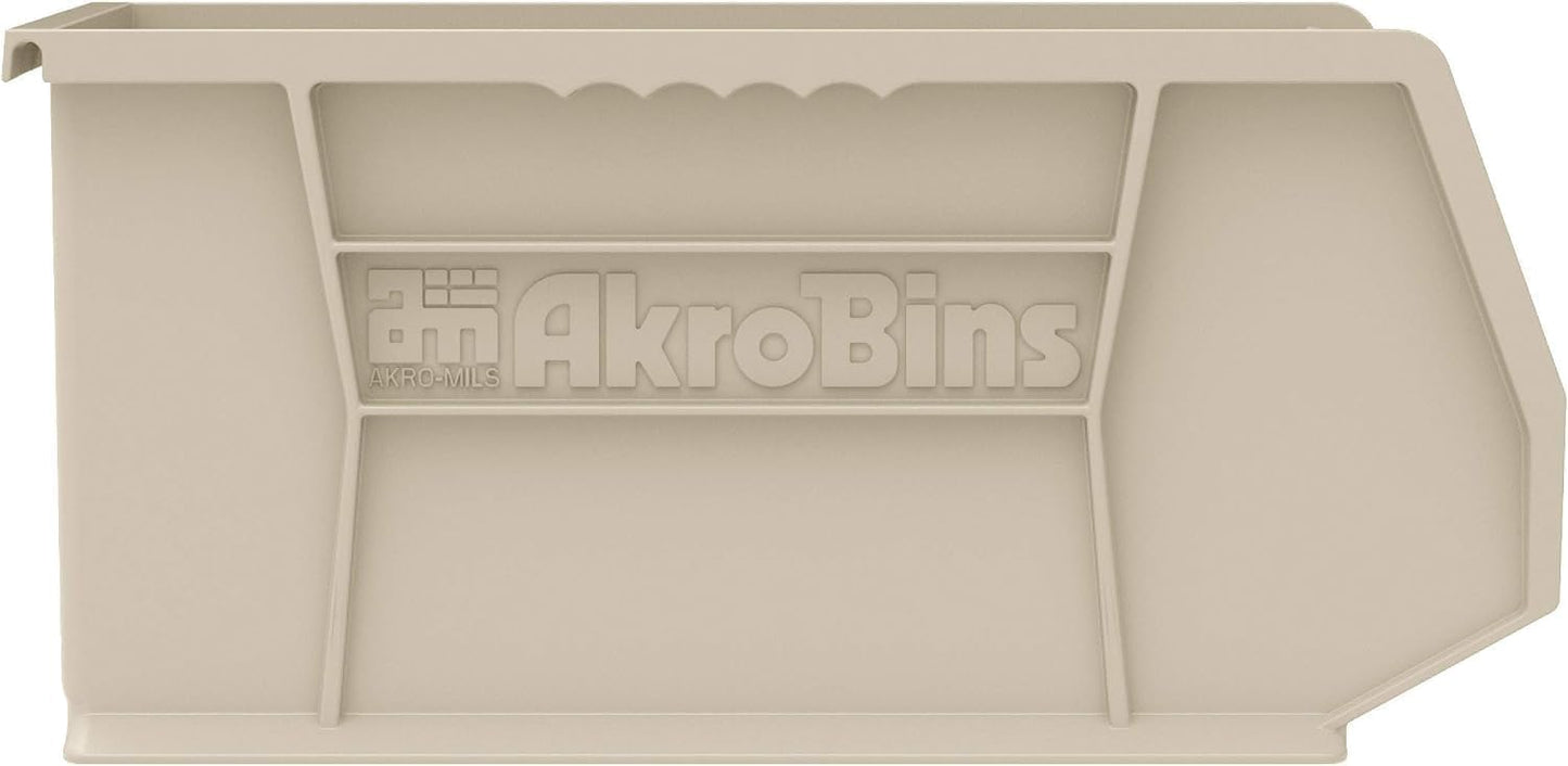 Akro-Mils 30240 AkroBins Plastic Storage Bins, 15"x8"x7", Stone, 12-Pack | Space-Saving Stackable Bins for Garage, Pantry, Craft Organization