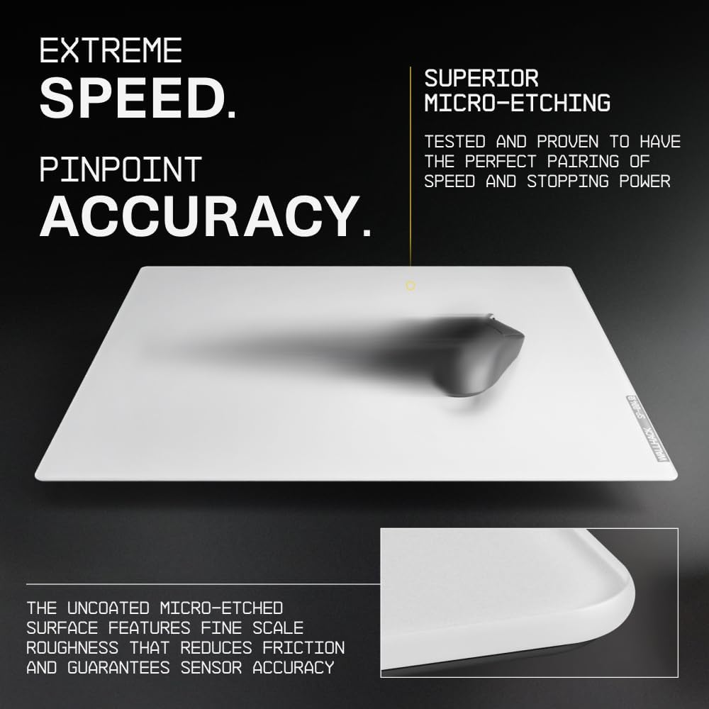 Wallhack 4.0 Glass Gaming MousePad - Professional Esport Mouse Mat with Specialty Surface for Top Speed and Control, Large Tempered Glasspad with Full Silicone Base - (SkyPAD White,XL 16.92" x 19.29")