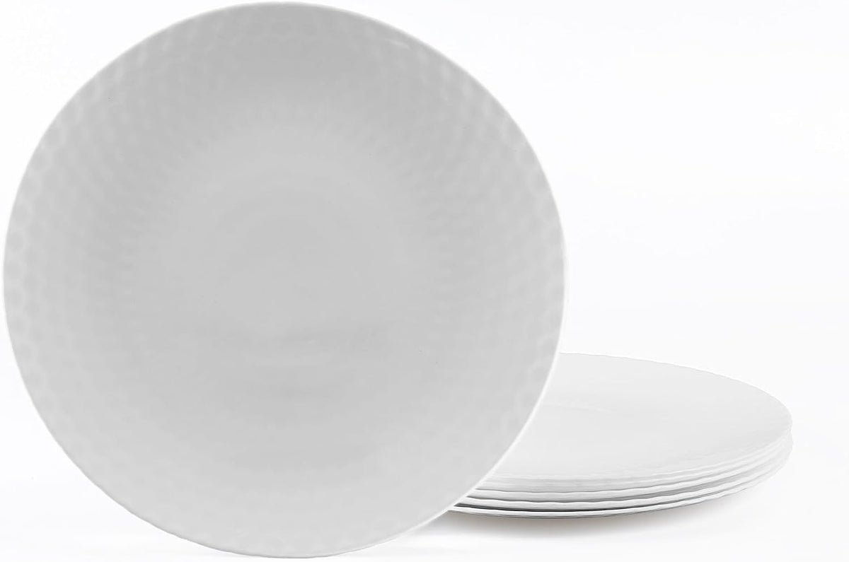 LaGlint 7.5 Inch Appetizer Plate Set of 6, White Geometric Opal Glass